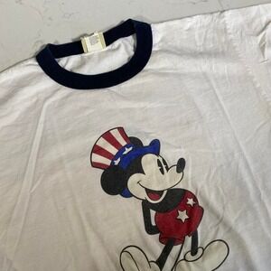 Vintage 90s Mickey & Co Disney Ringer T-Shirt USA Patriotic Uncle Sam Hat Size M